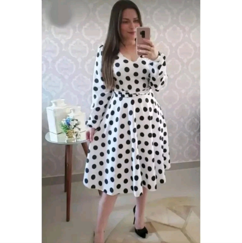 Elegant Black and White Polka Dot Dress